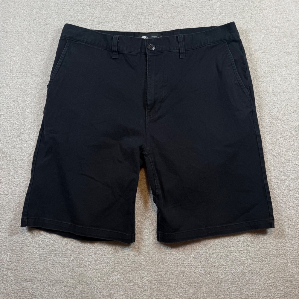 Nike SB Chino Shorts Men 36 Black Stretch Cotton Twill Skate Casual Flat Front - Picture 2 of 8